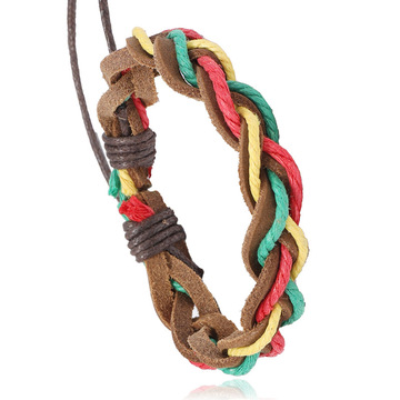 厂家直销复古编织牛皮手链多层彩色三股编皮手环个性潮流学生饰品