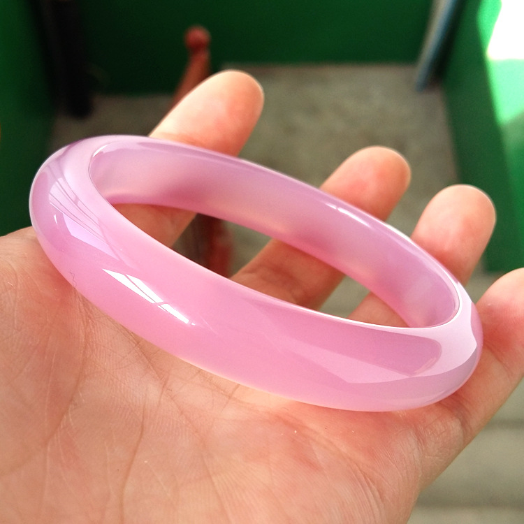 厂家批发蓝田冰花芙蓉玉手镯粉玉髓女款镯子冰种玉石