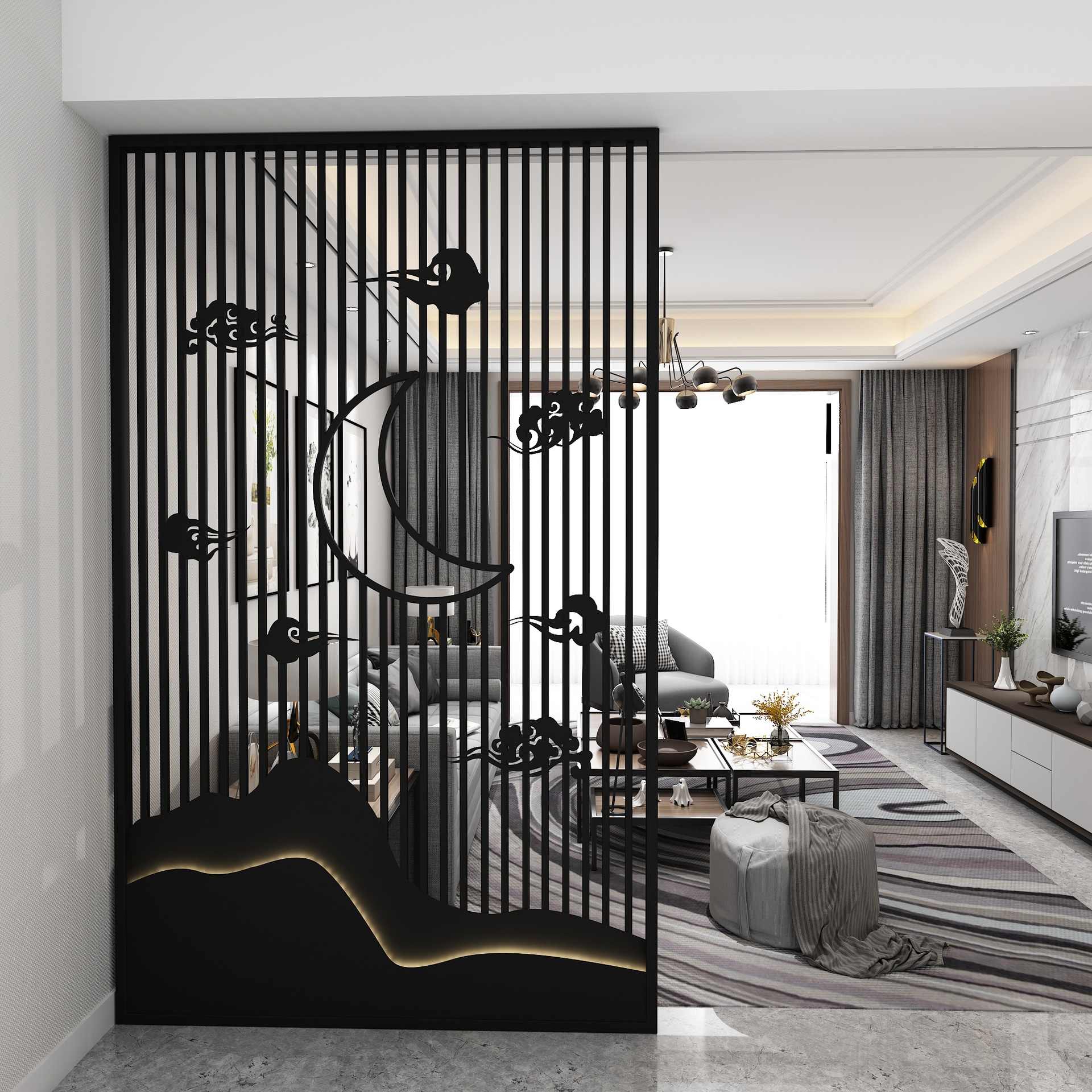 北欧现代款屏风铁艺背景墙办公装饰客厅隔断餐厅玄关家用入户屏风