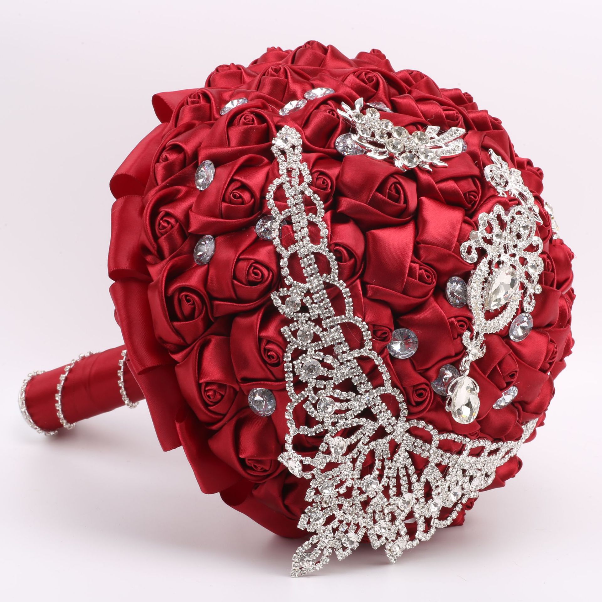 欧美婚庆新娘手捧花水钻丝带玫瑰diy婚礼仿真手捧花 w287