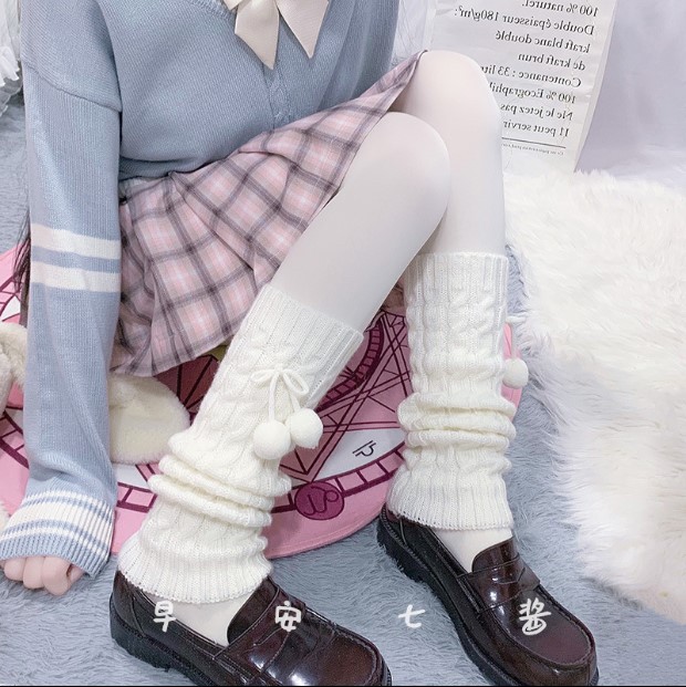 少女jk制服袜套毛球针织加厚保暖腿套个性护膝靴套堆堆袜学生秋冬