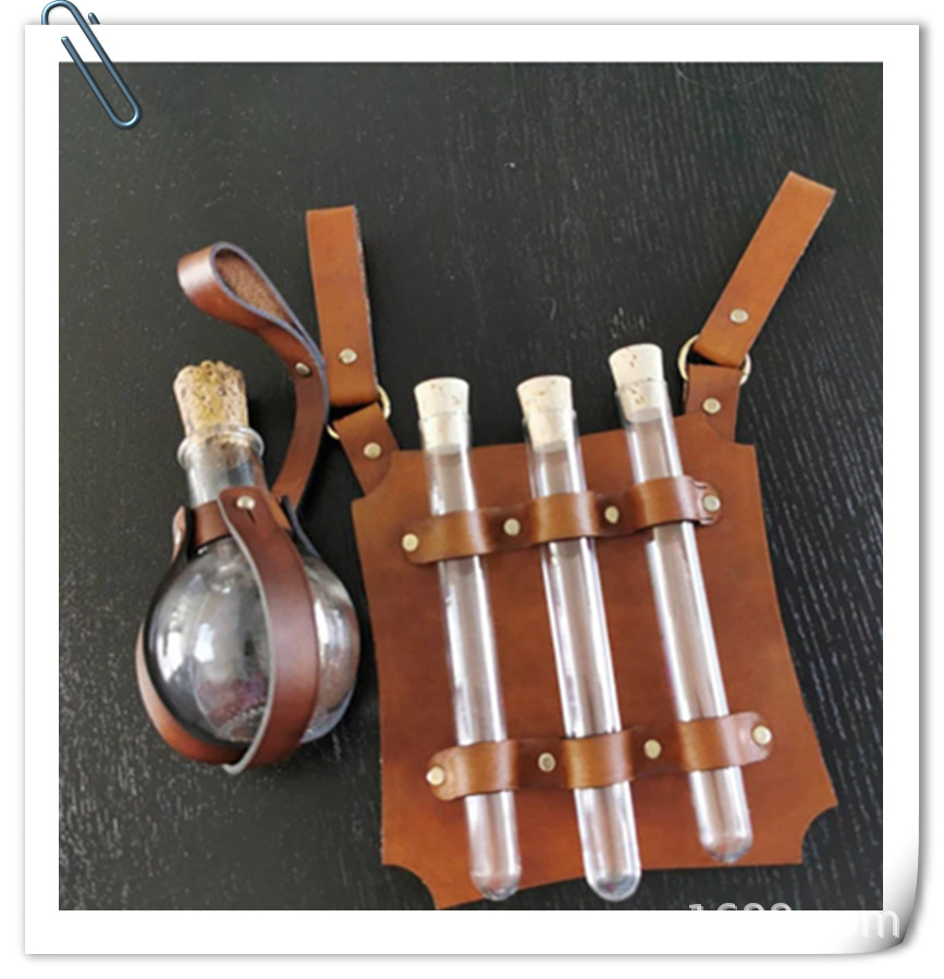蒸汽朋克中世纪larp炼金术士皮革试管夹带滑块药水衣架袋工具包