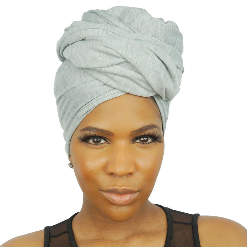 棉质长尾裹头巾 包头帽 女士头巾帽 素色围巾帽子   wj-26