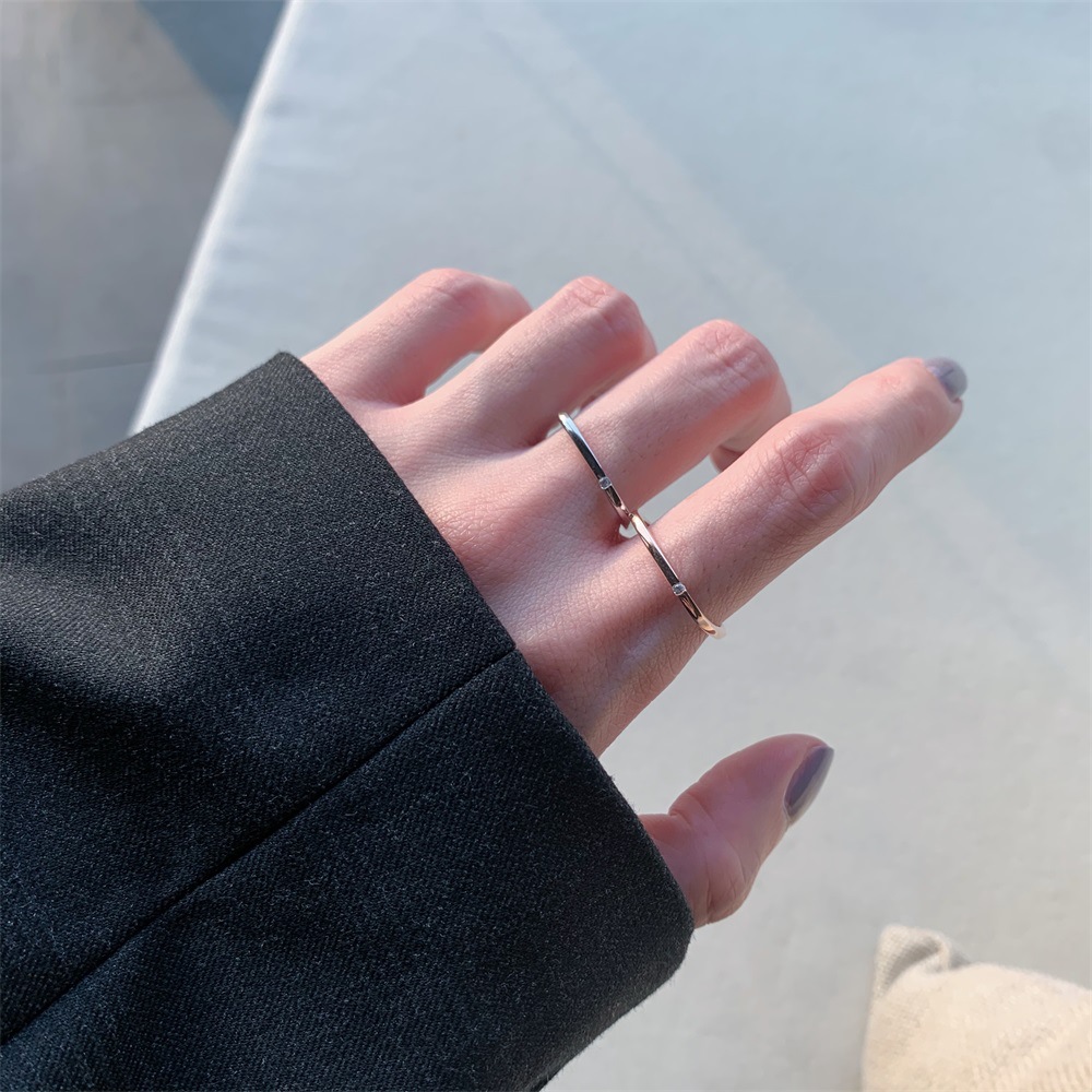 925纯银小方戒几何方形戒指ins简约素圈指环网红周家方戒时尚饰品