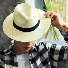 韩版男士爵士大沿帽子夏天旅游度假沙滩帽太阳帽巴拿马大檐遮阳帽