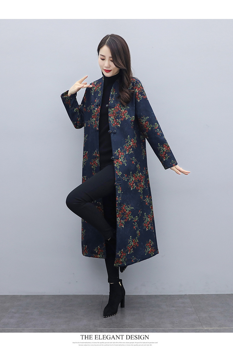 实拍2020冬季洋气民族风盘扣棉衣女中长款加绒加厚风衣外套女