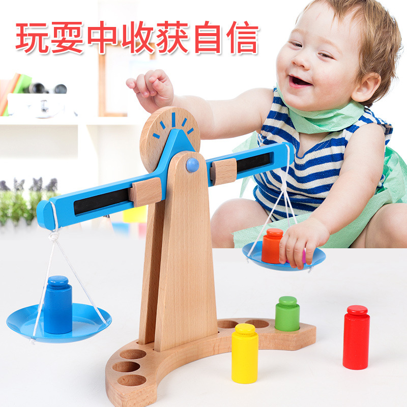 Wooden Balance Scale Children's Educational Toys Kindergarten Elementary School Students Mathematics Addition and Subtraction Science and Education Teaching Aids Factory Direct Sales