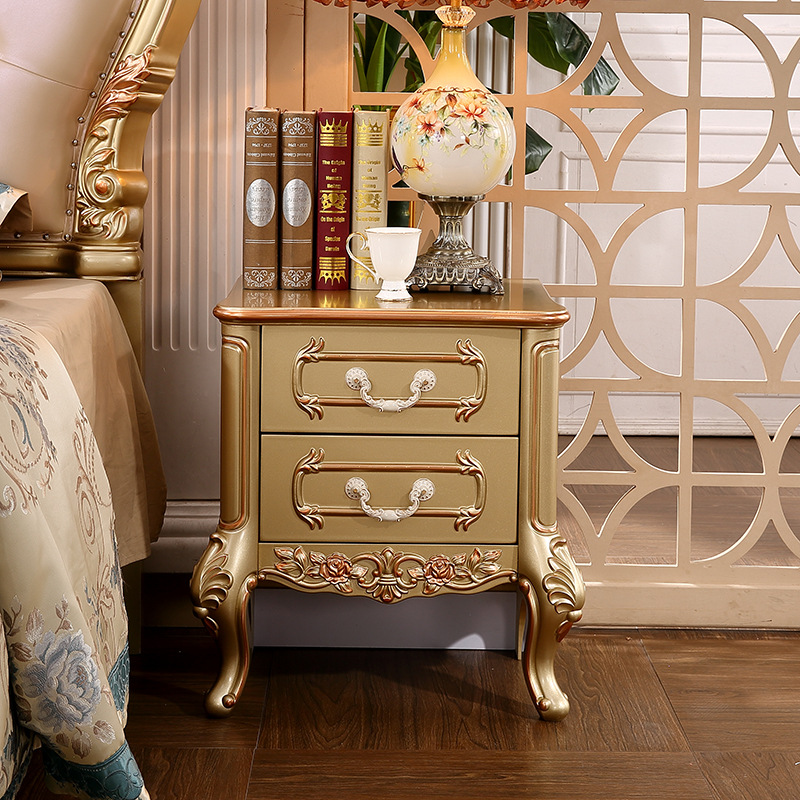 欧式小柜子简欧香槟金色储物柜白色床头柜深色卧室奢华轻奢黑檀色