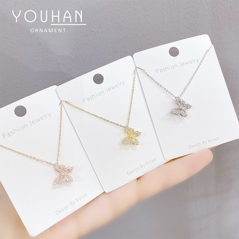 Butterfly Necklace Fashion Korean Style Full Diamond Pendant Fairy Sweet Little Fairy Clavicle Chain Jewelry Source Factory