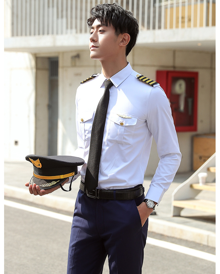 男女同款短袖衬衫空姐机长海军风制服飞行员白衬衣空少上衣工作服