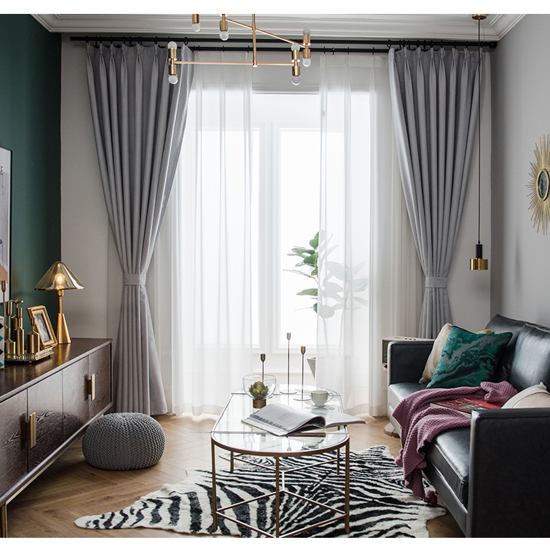高档全遮光窗帘北欧简约纯色鹿皮绒客厅卧室窗帘布成品厂家直销