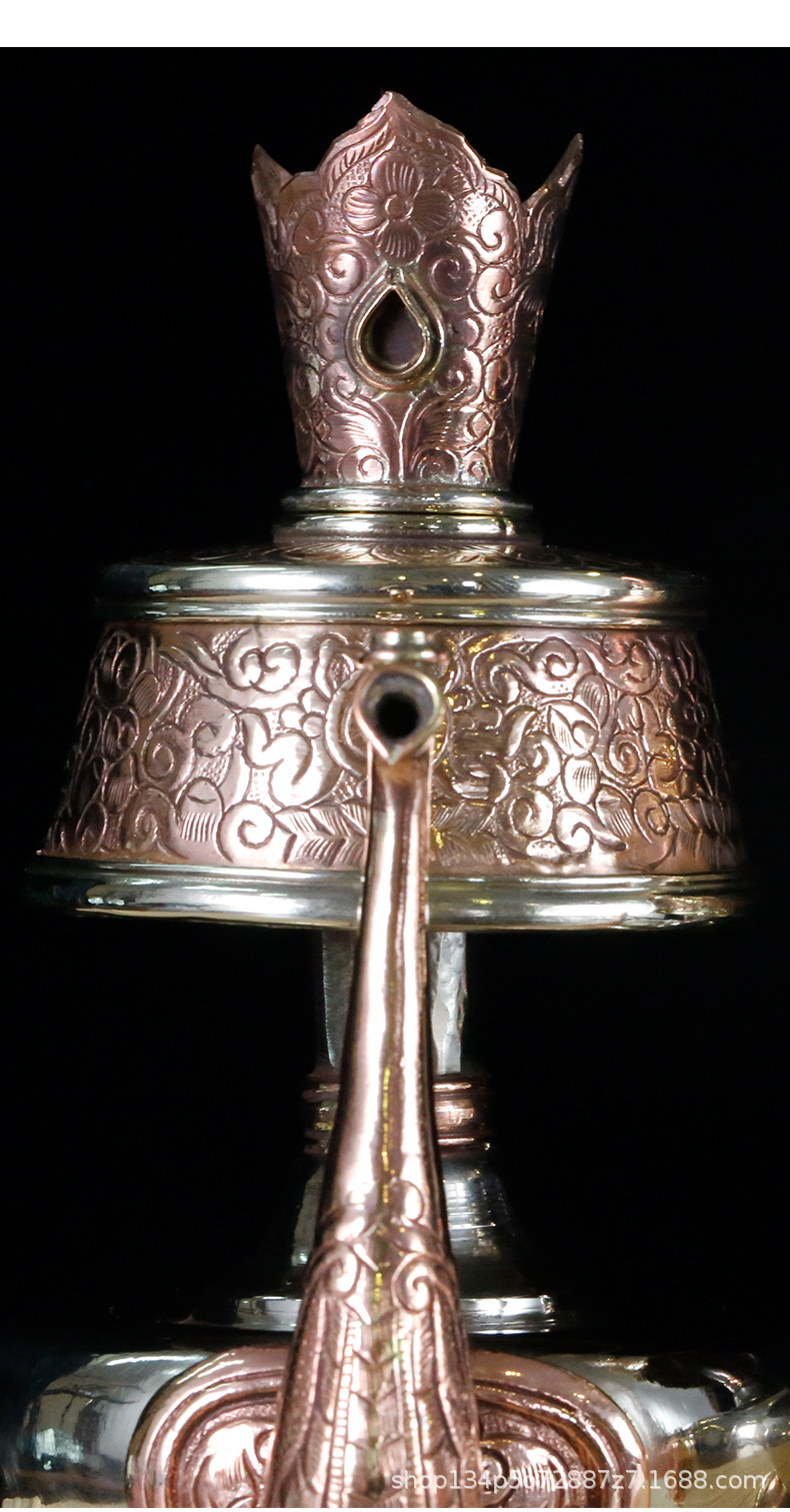 尼泊尔手工圣水瓶八宝白铜供瓶藏式净水瓶家居佛堂供奉贲巴壶