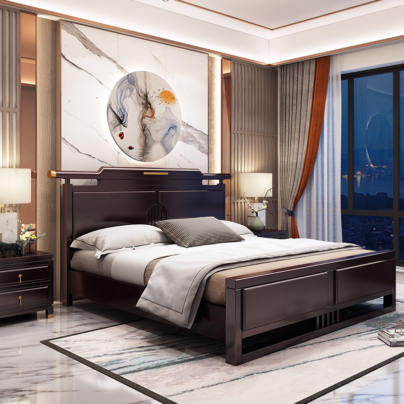 8米新中式卧室单人床1.5米大床主卧实木家具简约双人床