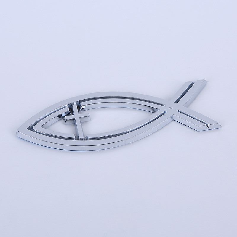 鱼型车标耶稣车型立体标牌3d汽车装饰贴标电镀商标logo