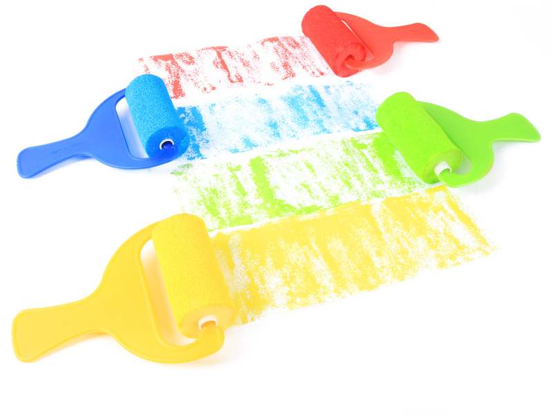 跨境海绵画刷 儿童绘画4件套装diy彩绘滚筒海绵刷创意涂鸦海绵刷