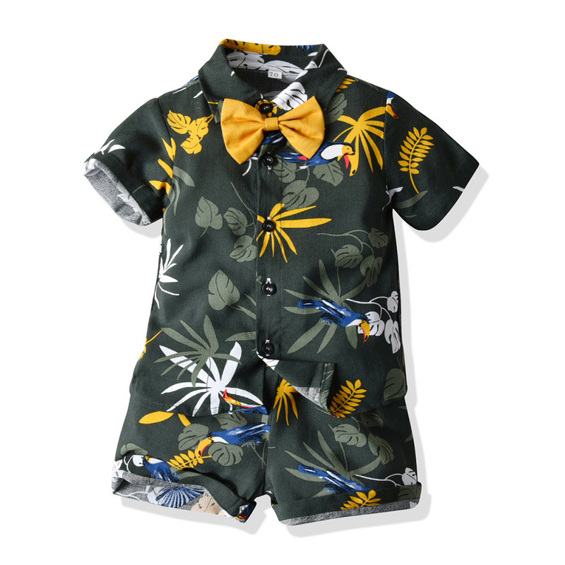 Summer Short Sleeve Printed Shirt Boys' Shorts Casual Two-Piece Suit Baby Foreign Trade Children's Wear Multicolor Beachwear Hot Batch