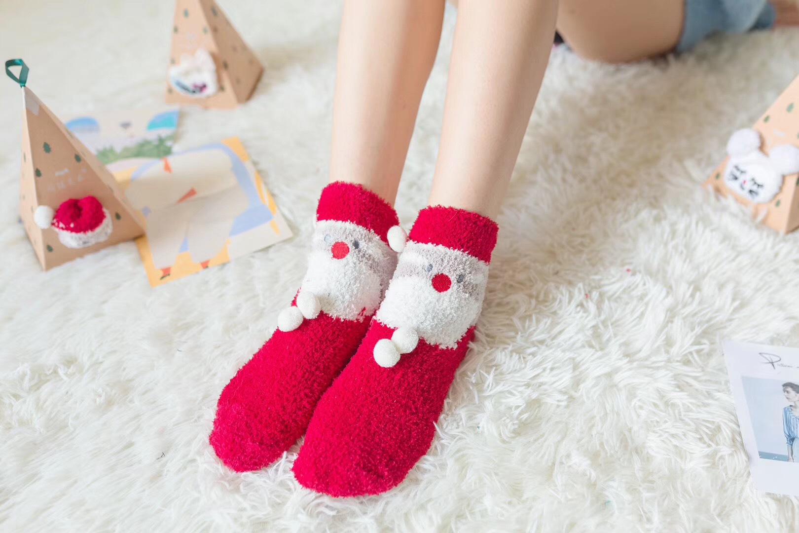 Adult Three-Dimensional Cartoon Embroidered Coral Fleece Room Socks Cute Christmas Microfiber Socks Children's Boxed Socks Wholesale