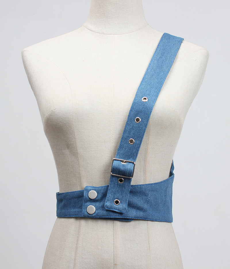 单肩背带牛仔腰封女绑带系带腰封女式超宽吊带裤腰带装饰衬衫休闲