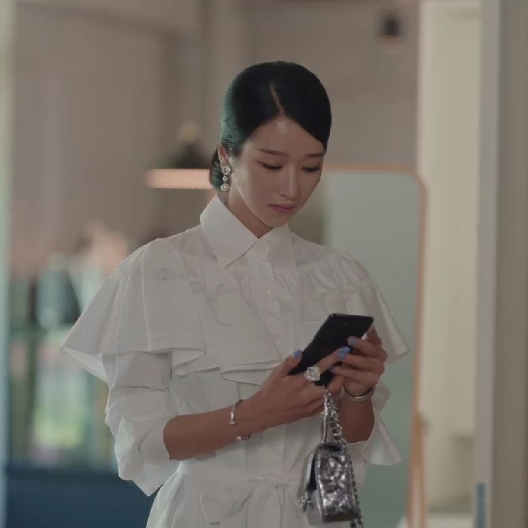 徐睿知明星同款白色衬衫连衣裙 2020年新款荷叶边收腰绑带裙秋季