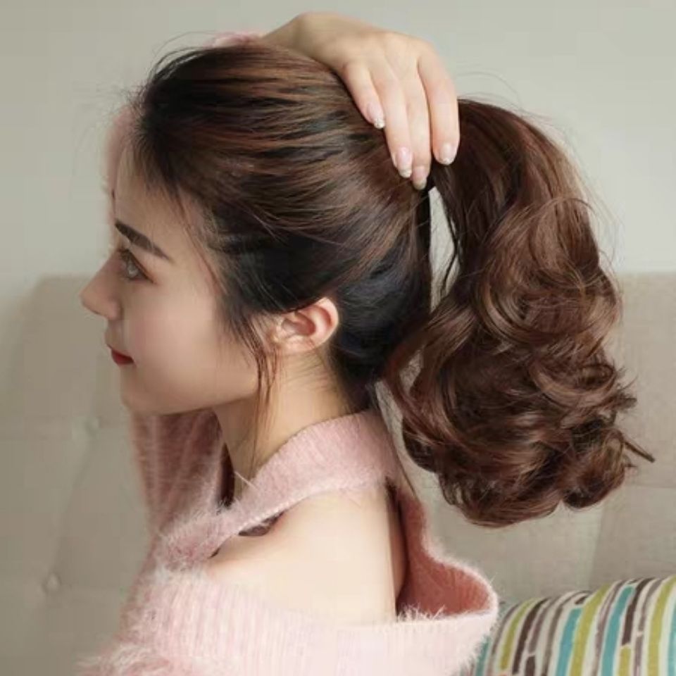 厂家批发 假发马尾女抓夹式短款大波浪气质长卷发仿真逼真马尾