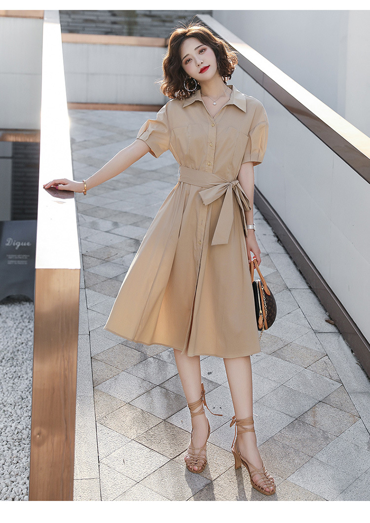 连衣裙-方领连衣裙收腰显瘦夏装2020年新款裙子小个子