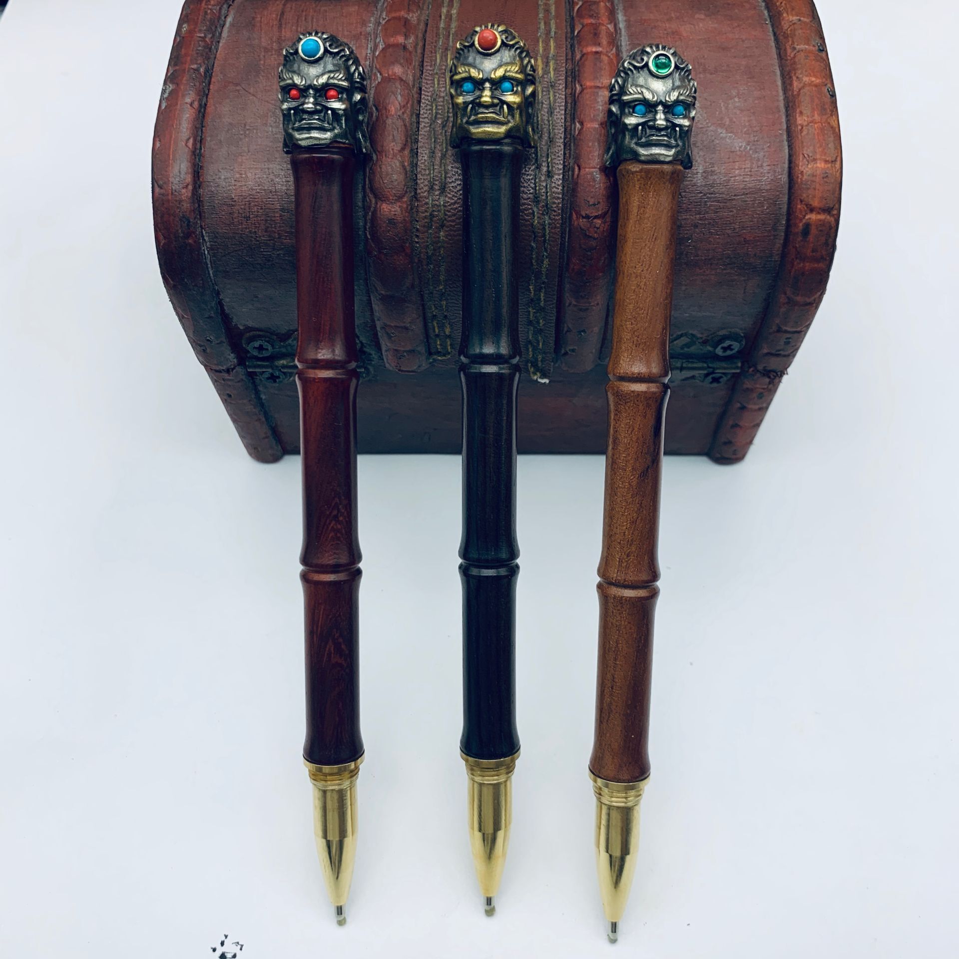 黄铜不动明王檀木竹节签字笔礼品笔学生笔复古做旧黄铜笔艺术笔