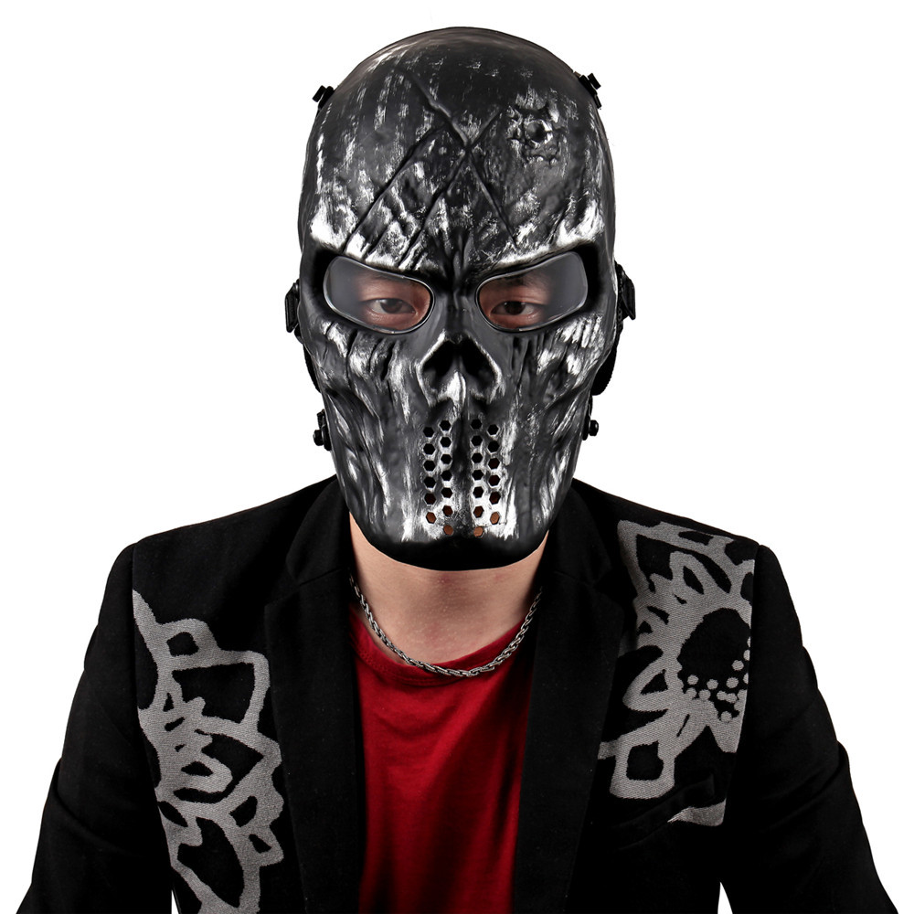 全脸防护面具骷髅头镜片脸罩 万圣节影视道具 带护耳户外军迷用品