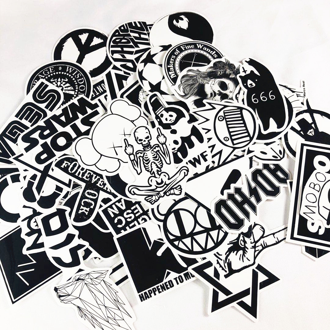 60张/套 黑白潮流乐队笔记本电脑行李箱手机吉他滑板电动车贴纸