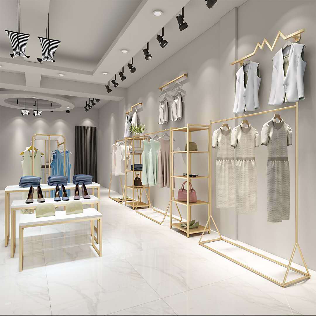 欧式金色服装店展示架童装女装店衣帽中岛落地挂衣架店铺设计组合