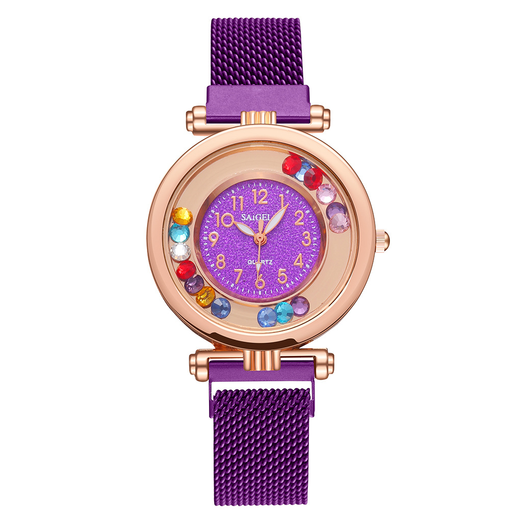 抖音磁力扣爆款彩色滚珠水钻时尚手表 简约小数字休闲女士腕表