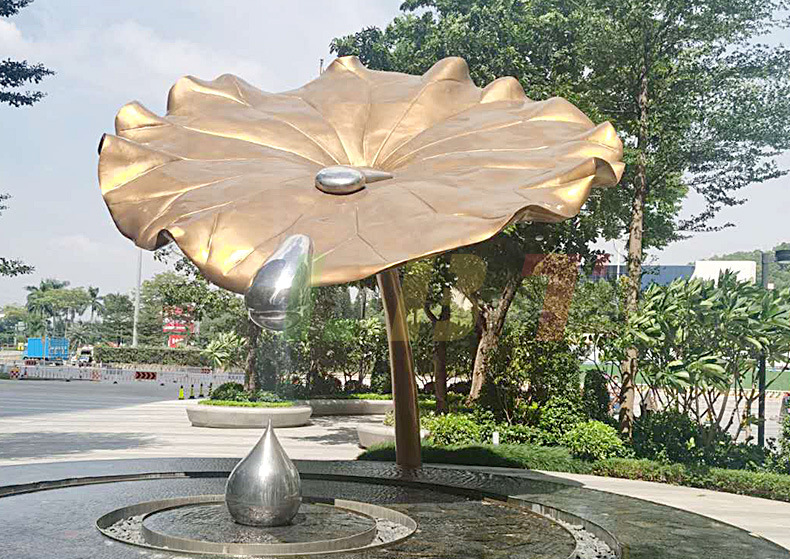 力必特水池景观不锈钢荷叶雕塑园林小区酒店金属荷花售楼部摆件