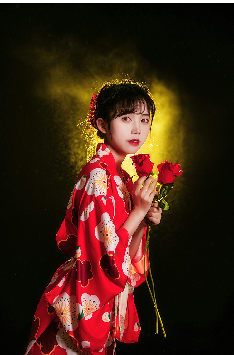 神明少女cos和服影楼个人写真主题拍照服装日系复古红色樱花和服