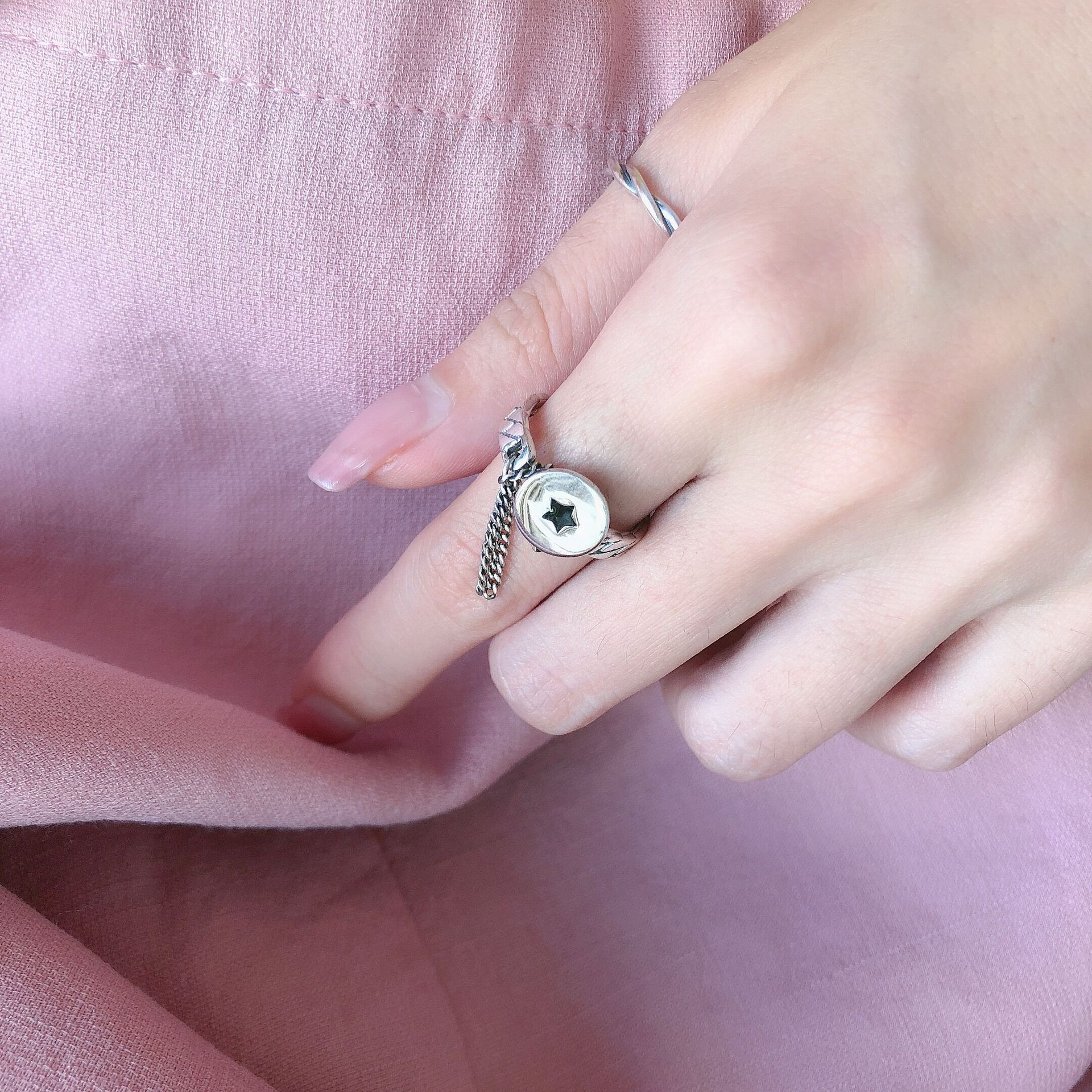 跨境电商爆款s925通体纯银泰银流苏戒指复古时尚简约潮流厂家直供