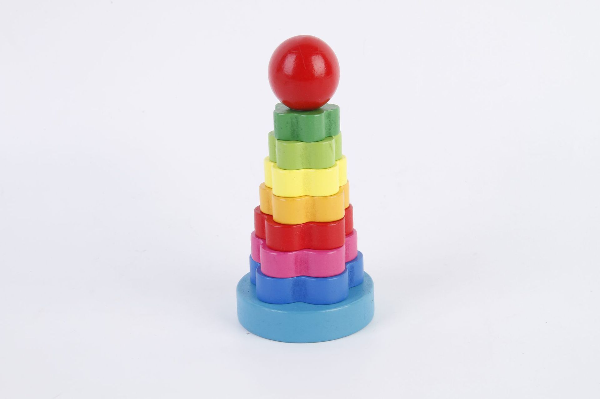 木制幼儿童益智玩具 木制七色套塔彩虹塔叠叠圈积木抖音热卖