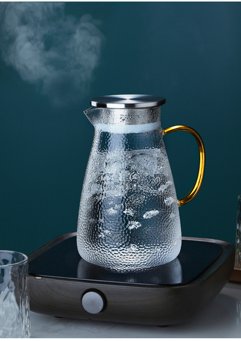 透明锤纹玻璃凉水壶冷热水壶家用大容量储水杯透明茶壶柠檬水杯
