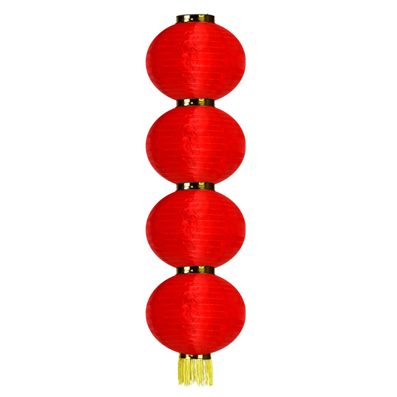 Bright Red, round Collar Lantern String Rain-Proof Silk Cloth Folding Red Lantern Five-Piece String Lantern Small Lantern String Wholesale Lantern