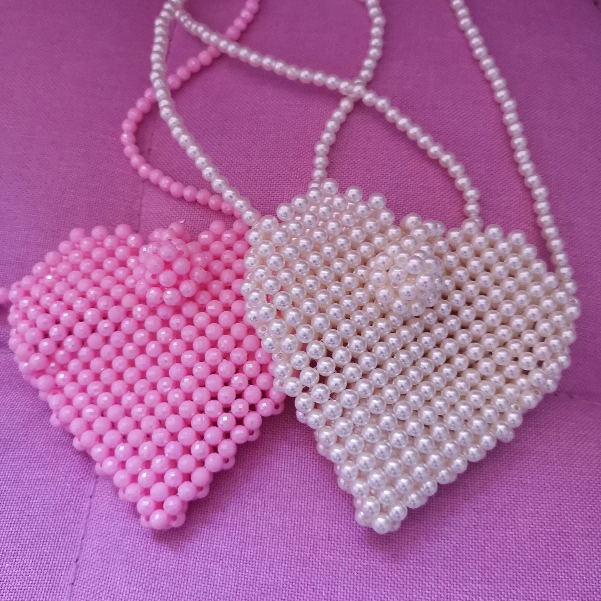 (成品)串珠包珠子包珍珠包透明珠包儿童礼品礼物diy纯手工心形