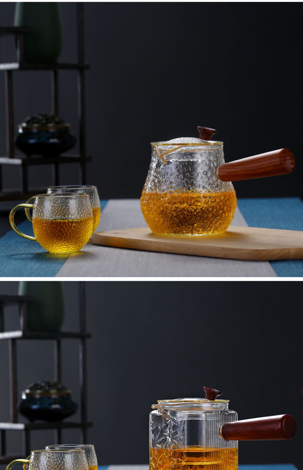 煮茶玻璃壶泡茶花茶壶功夫茶具冲茶器过滤带盖侧把壶木把煮茶神器