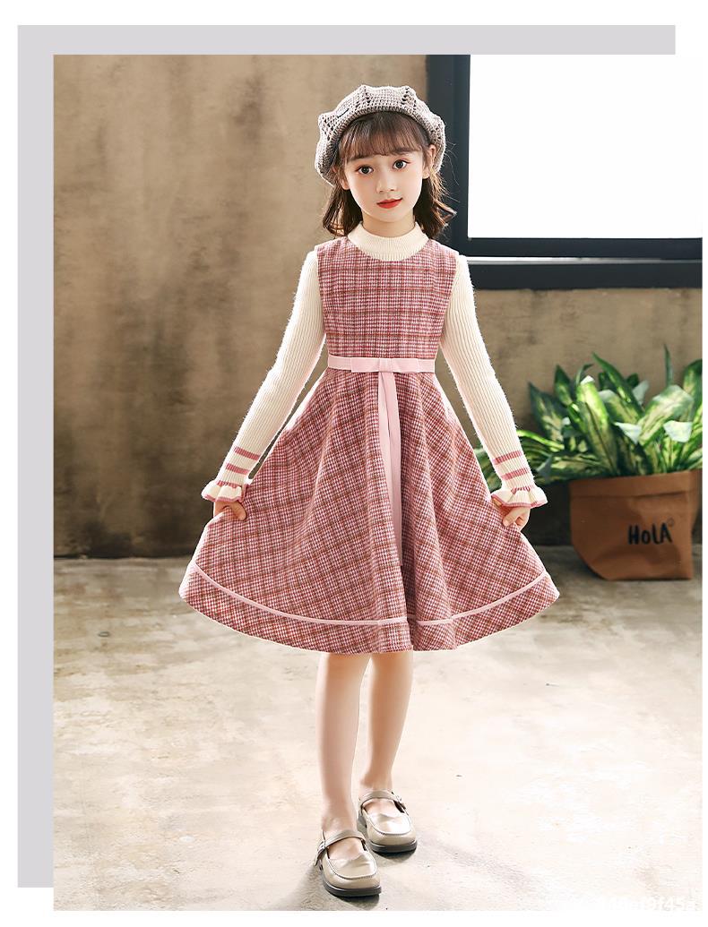 女童连衣裙秋款2020新款秋装儿童裙子童装套装洋气毛呢公主裙秋季