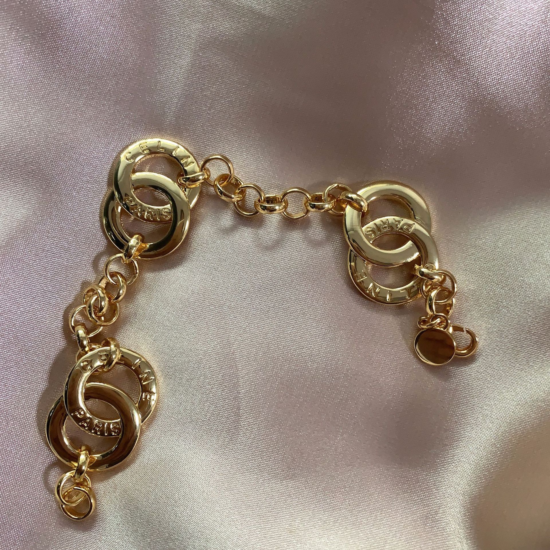 ins网红法式celi风凯旋门圈圈粗链条手链金色欧美复古vintage时髦