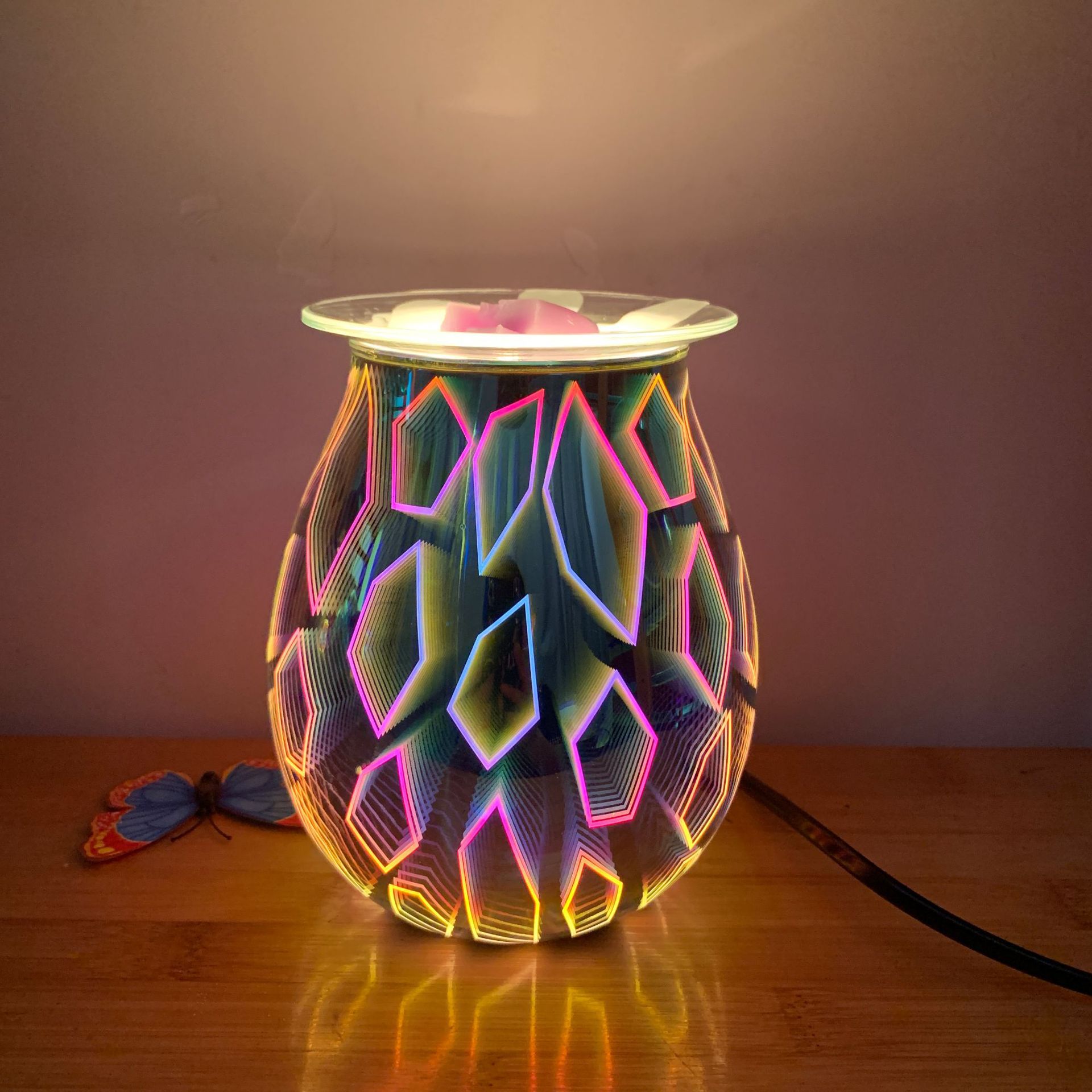 3d玻璃电香薰灯 立体电镀高硼硅玻璃罩魔幻灯 香薰蜡烛玻璃扩香机