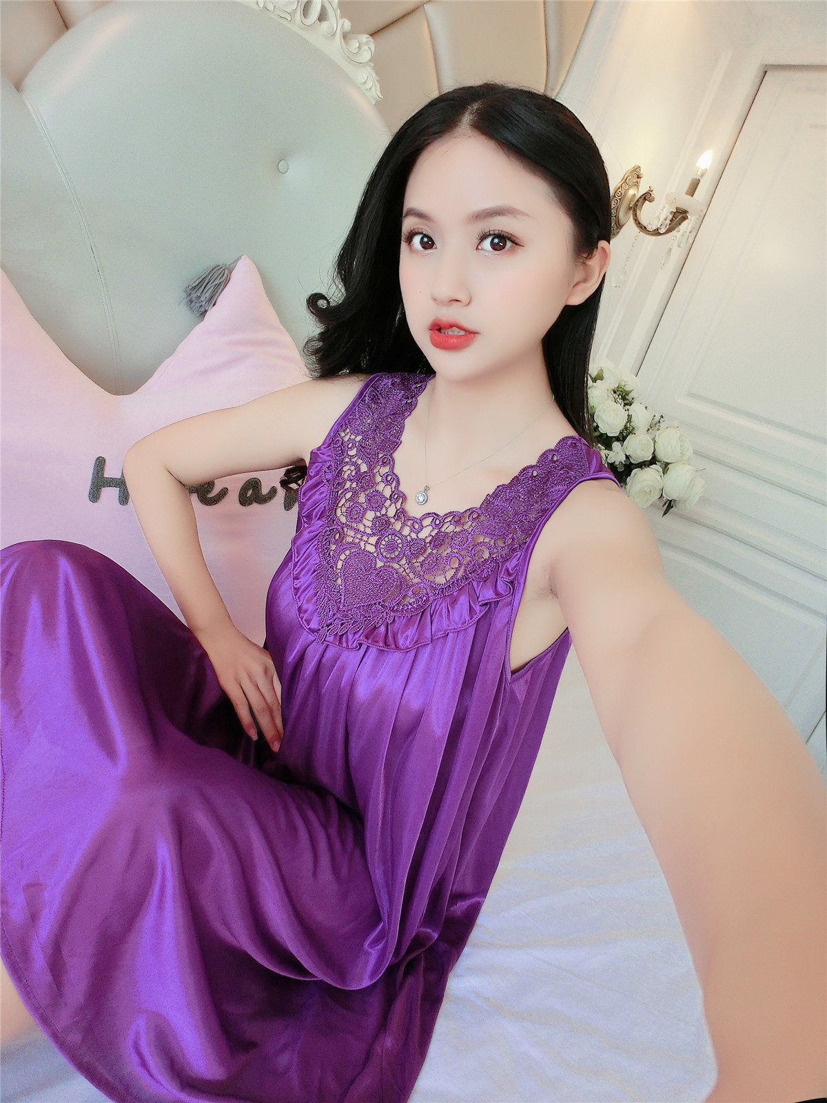 冰丝睡裙女蕾丝真丝睡衣夏丝绸性感吊带裙薄大码家居服