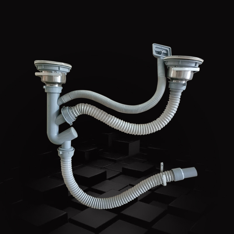 批发厨房不锈钢下水器下水管双槽排水管下水管菜盆下水管配件