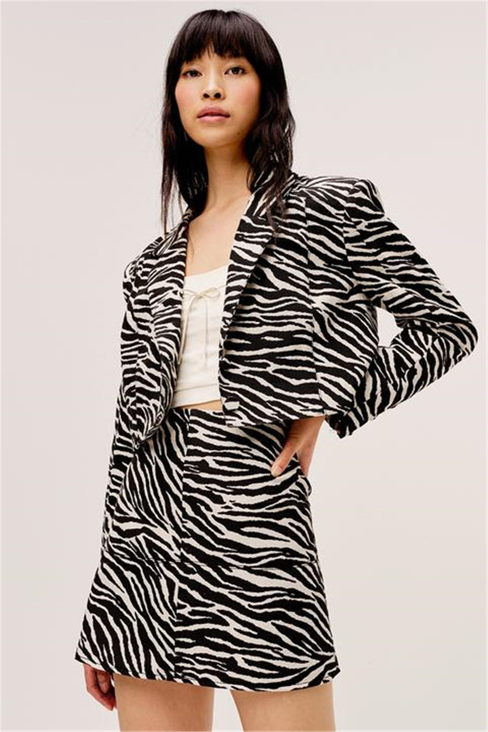 欧美风2020款秋冬季新款女式斑马纹西服外套女装y14-2056