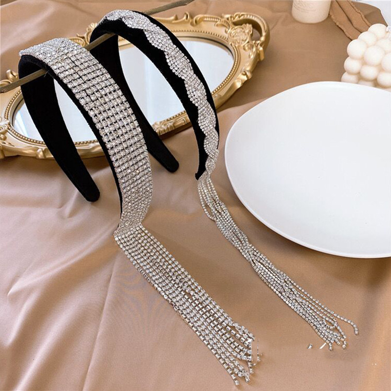复古水钻流苏后挂式发箍女满钻水晶气质网红头箍个性夹头发卡发饰