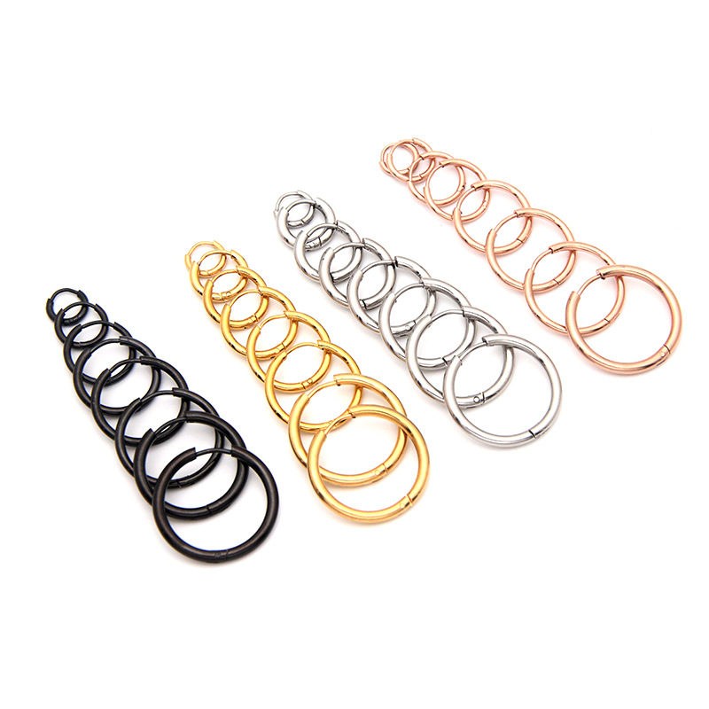 Hip Hop Stainless Steel Earrings 2.0 round N Ear Ring Amazon Titanium Steel Ear Clip Earrings Factory in Stock Wholesale