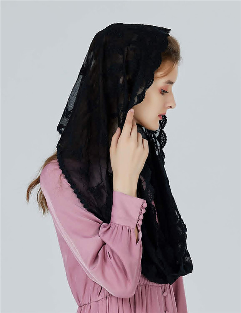 穆斯林天主教蕾丝头纱基督教回民头纱围巾沙丽黑色白色新娘头纱*