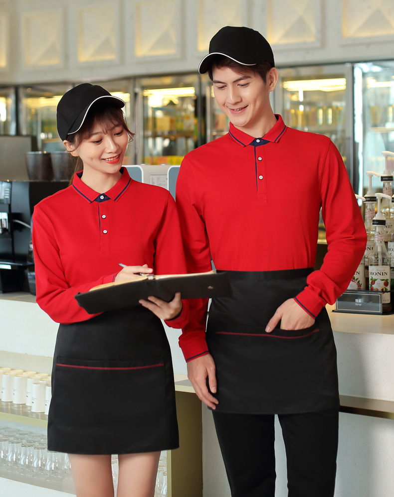 餐饮汉堡店服务员工作服长袖t恤 火锅奶茶超市酒店烧烤工衣印logo