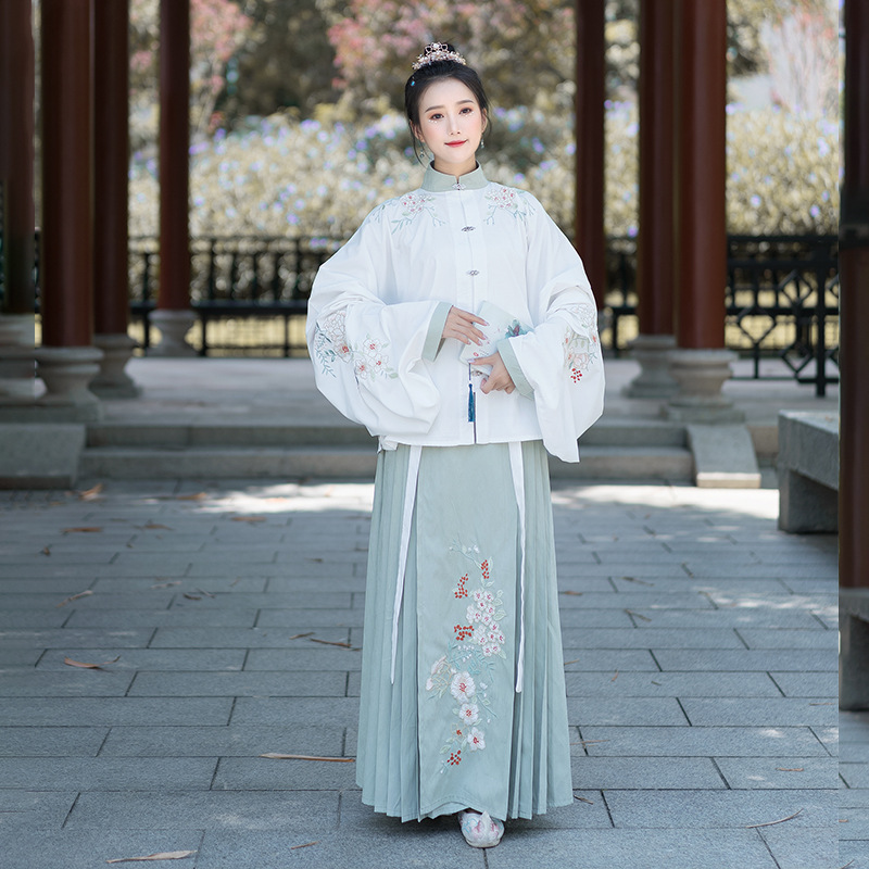 汉元素淡雅汉服女古风马面裙明制琵琶袖交领齐腰袄裙套装中国风秋