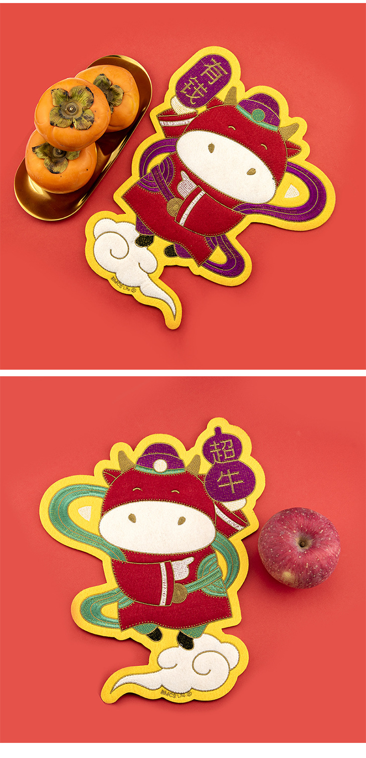 性创意牛年礼品八门虫社不织布门贴个门神大号新年门贴窗贴